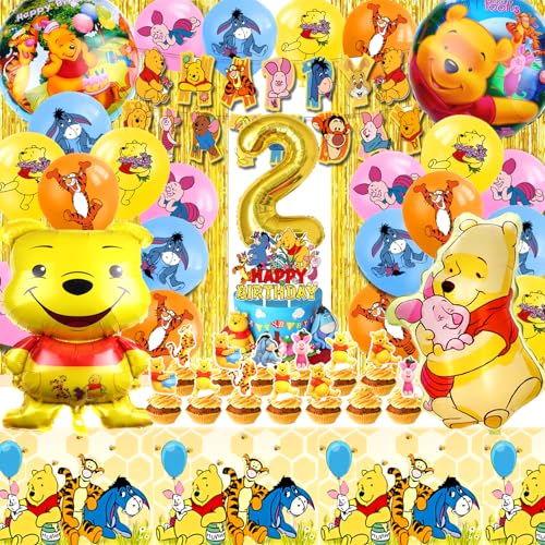 Winnie Pooh Deko 2 Geburtstag, 53 Stück Winnie Pooh Geburtstagsdeko 2 Jahre, Winnie Pooh Luftballons 2. Geburtstag, Winnie Pooh Ballon 2 Geburtstag, Tortendeko 2. Geburtstag Winnie Pooh von AWOUSUE