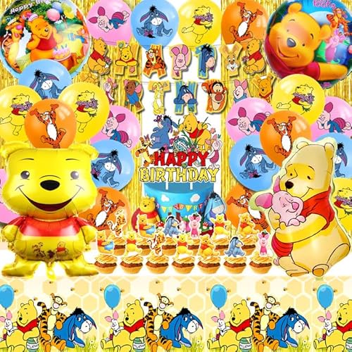 Winnie Pooh Geburtstag Party Set, 52 Stück Baby Winnie Pooh Geburtstagsdeko, Winnie Pooh Luftballons, Winnie Pooh Folienballon, Winnie Pooh Birthday Cake Accessories And Banner,Winnie Pooh Decor Party von AWOUSUE