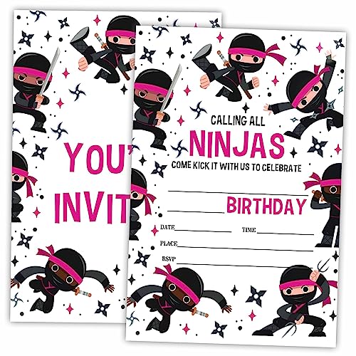 AWSICE Ninja-Karate-Geburtstagseinladungen, 20 Einladungskarten mit Umschlägen, Ninja-Samurai-förmige doppelseitige Einladungskarten zum Ausfüllen für Geburtstagsparty, Jungen, Mädchen, Kinder, AWSICE Ninja-Karate-Geburtstagseinladungen, 20 Einladungskarten mit Umschlägen, Ninja-Samurai-förmige doppelseitige Einladungskarten zum Ausfüllen für Geburtstagsparty, Jungen, Mädchen, Kinder, von AWSICE