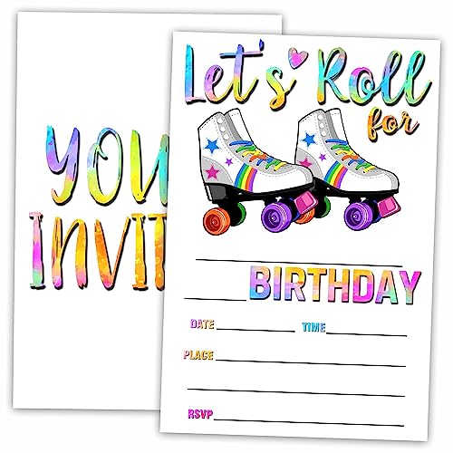 AWSICE Rollschuh-Geburtstagseinladungen, doppelseitige Einladungskarten zum Ausfüllen, für Geburtstagsparty, Jungen, Mädchen, Kinder, Teenager, Dekorationen, Partygeschenk und Zubehör-B20 von AWSICE