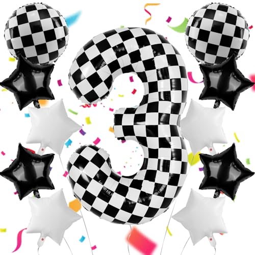 101,6 cm Rennwagen Motto Nummer 3 Ballon Set Folienballon für Mädchen Jungen Geburtstag Party Dekorationen, Partyzubehör & Gefälligkeiten (Nummer 3) von AXBMM