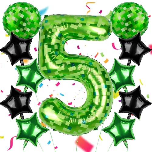 101.6 cm Grün Pixel Themed Number Balloon Set, Number Block Foil Number 5 Balloons Large Big Numbers Helium Balloon for Girls Boys 5th Birthday Theme Party Decorations (Number 5) von AXBMM