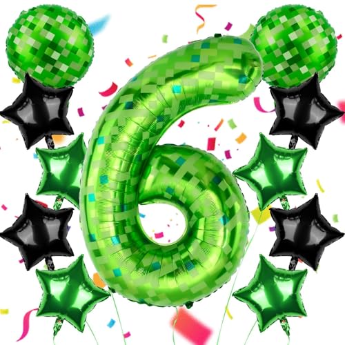 101.6 cm Grün Pixel Themed Number Balloon Set, Number Block Foil Number 6 Balloons Large Big Numbers Helium Balloon for Girls Boys 6th Birthday Theme Party Decorations (Number 6) von AXBMM