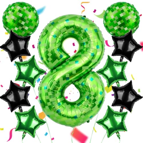 101.6 cm Grün Pixel Themed Number Balloon Set, Number Block Foil Number 8 Balloons Large Big Numbers Helium Balloon for Girls Boys 8th Birthday Theme Party Decorations (Number 8) von AXBMM