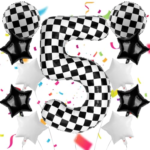 Folienballon-Set, 101,6 cm, Rennwagen-Motiv, Nummer 5, für Mädchen und Jungen, Geburtstagsparty-Dekorationen, Partyzubehör und Gastgeschenke (Nummer 5) von AXBMM