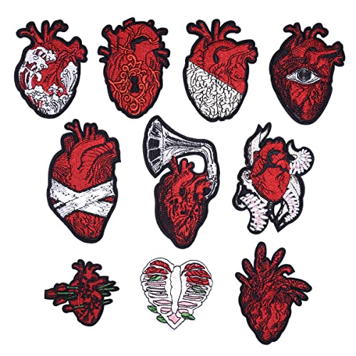 AXEN 10PCS Heart Embroidered Iron on Patches DIY Accessories, Assorted Cardiac Heart Decorative Patches, Cute Sewing Applique for Jackets, Hats, Backpacks, Jeans von AXEN