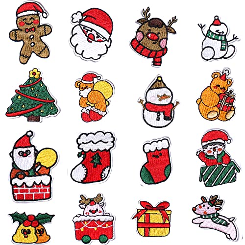 AXEN 16PCS Christmas Embroidered Iron on Patches DIY Accessories, Christmas Stocking Snowman Gift Snow and Santa Claus Patches von AXEN