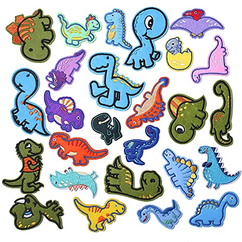 AXEN 26PCS Dinosaur Embroidered Iron on Patches DIY Accessories, Assorted Dinosaur Decorative Patches, Cute Sewing Applique for Jackets, Hats, Backpacks, Jeans, 26 Pieces Package von AXEN