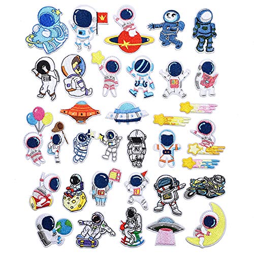 AXEN 30PCS Astronauts Embroidered Iron on Patches DIY Accessories, Assorted Spaceman Decorative Patches, Cute Sewing Applique for Jackets, Hats, Backpacks, Jeans von AXEN