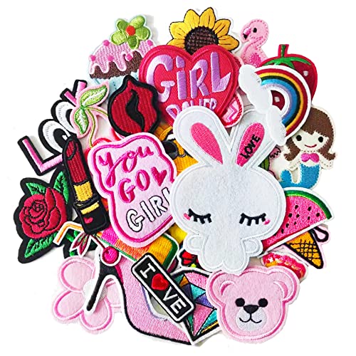 AXEN 30pcs Iron on Patches for Girls, Embroidered Sew On/Iron On Patches Applique for Clothes, Dress, Hat, Jeans, Pant, Shoe,Bags von AXEN
