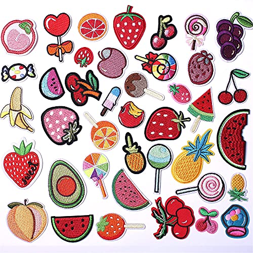 AXEN 40PCS Fruit Embroidered Iron on Patches DIY Accessories, Assorted Fruit Decorative Patches, Cute Sewing Applique for Jackets, Hats, Backpacks, Jeans von AXEN