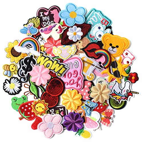 AXEN 60PCS Embroidered Iron on Patches DIY Accessories, Random Assorted Decorative Patches, Cute Sewing Applique for Jackets, Hats, Backpacks, Jeans, 60 Pieces Package von AXEN