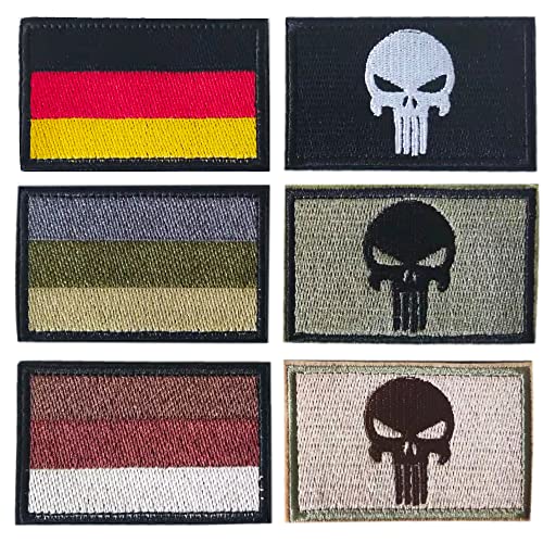 AXEN 6PCS Tactical Morale Patch Bundle, Germany Flag Patch with Skull Patch Hook and Loop Attach for Military Uniform Tactical Bag Jacket Jeans Team Backpack Hat von AXEN