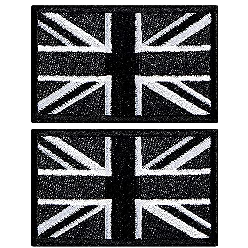 AXEN British Union Jack Patch Black United Kingdom Flag Patch British Union Patches Tactical Patches Hook and Loop Applique for Military Uniform Tactical Bag Jacket Jeans Hat, 2pcs von AXEN
