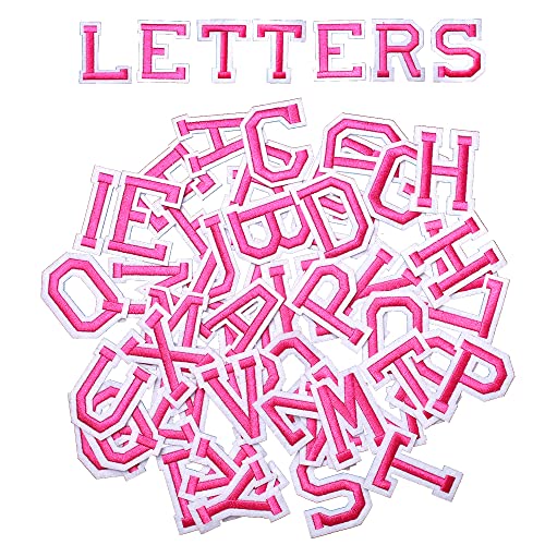 AXEN Iron on Sew on Letter Patches for Clothes, 52pcs Alphabet A to Z, Class Pink von AXEN