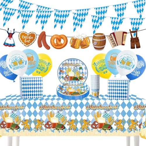 79 Stück Oktoberfest Deko, Bayrische Oktoberfest Deko Set, 20 Große Papptellern + 20 Servietten + 20 Pappbecher +16 Ball + 2.2m Wimpelkette + 3m Oktoberfest Banner + 1 Tischdecken 79 Stück Oktoberfest Deko, Bayrische Oktoberfest Deko Set, 20 Große Papptellern + 20 Servietten + 20 Pappbecher +16 Ball + 2.2m Wimpelkette + 3m Oktoberfest Banner + 1 Tischdecken von AXERHK
