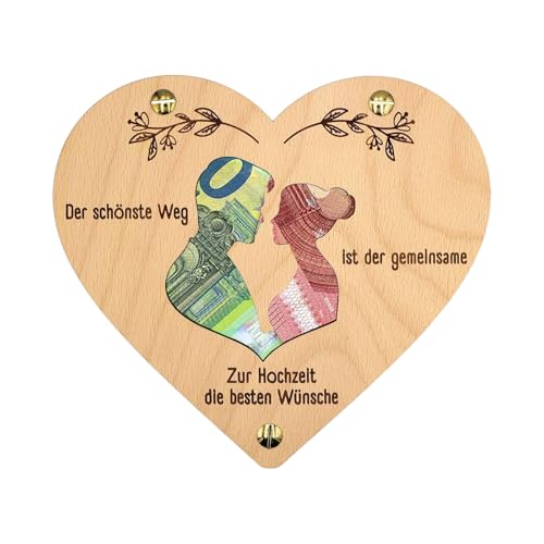 AXERHK Geldgeschenk Hochzeit | Hochzeitsgeschenke für Brautpaar | Paargeschenk | Hochzeits-Geldgeschenk- Liebe Herz | Hochzeitskarte Geldgeschenk Aus Holz | Geldgeschenke Verpackung von AXERHK