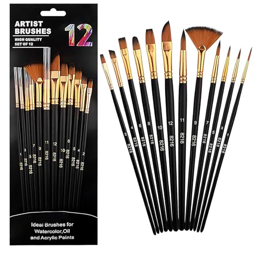 Aquarellpinsel,Pinselset Acrylfarben,12 Stück Pinsel Acrylfarbe Aquarell Pinsel,Schwarz Feiner Borstenpinsel für Anfänger Künstler Erwachsene Kinder Aquarellpinsel,Pinselset Acrylfarben,12 Stück Pinsel Acrylfarbe Aquarell Pinsel,Schwarz Feiner Borstenpinsel für Anfänger Künstler Erwachsene Kinder von AXERHK