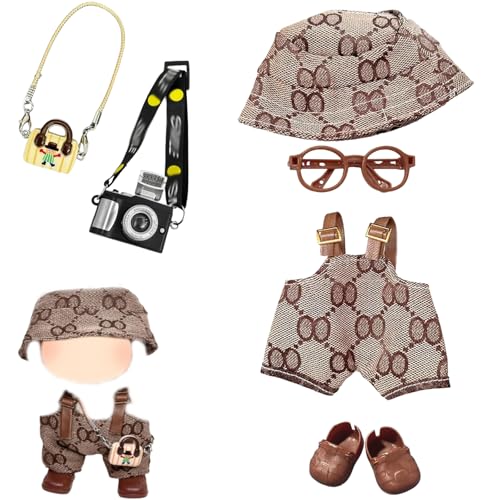 Puppe Kleidung, 6 Stück Puppe Accessoires, Braune Puppenkleidung, Inklusive Hut, Latzhose, Schuhe, Tasche, Kamera, Brille, Passend für Birthday Holiday Present for Girls Kids Puppe Kleidung, 6 Stück Puppe Accessoires, Braune Puppenkleidung, Inklusive Hut, Latzhose, Schuhe, Tasche, Kamera, Brille, Passend für Birthday Holiday Present for Girls Kids von AXERHK