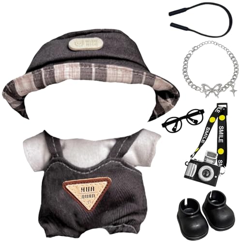 Puppenkleidung, 7 Stück Puppen Bekleidung Set mit Hut Overall Brille Stirnband Kameramodell Halskette und Schuhe, Doll Clothes für Halloween Weihnachten Valentinstag Geburtstag Jahrestag von AXERHK