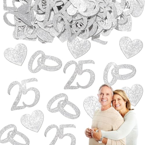 Silberhochzeit Deko, 240 Stück Streudeko Silber Hochzeitsdeko, Deko Zur Silberhochzeit Motive Wie Eheringe Und Herzen Und 25, Für Silberhochzeit Party Tischdeko Festliche Anlässe Silberhochzeit Deko, 240 Stück Streudeko Silber Hochzeitsdeko, Deko Zur Silberhochzeit Motive Wie Eheringe Und Herzen Und 25, Für Silberhochzeit Party Tischdeko Festliche Anlässe von AXERHK