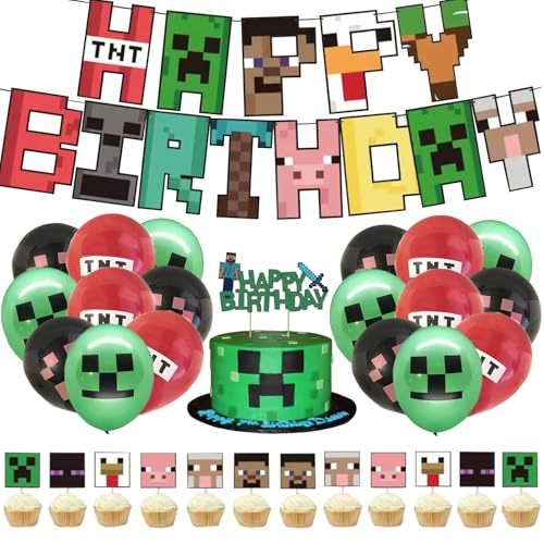 Geburtstagsdeko, Party Deko, 44 Stück Thema Geburtstag Deko Enthalten Banner Kucheneinsätze, Pixel Mine Geburtstags Partyzubehör Spiel Fans Dekore für Kinder Jungen Geburtstagsdeko, Party Deko, 44 Stück Thema Geburtstag Deko Enthalten Banner Kucheneinsätze, Pixel Mine Geburtstags Partyzubehör Spiel Fans Dekore für Kinder Jungen von AXERHK