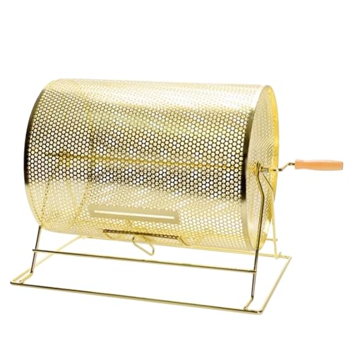 Manuelle Messing-Tombola-Trommel, Tombola-Los-Spinner mit stabilem Stativständer, Drehkäfig für Lotterie-Ziehungstrommel mit Holzgriff, für Lose oder Tischtennisbälle, für Supermärkte(Large) von AXGCAA