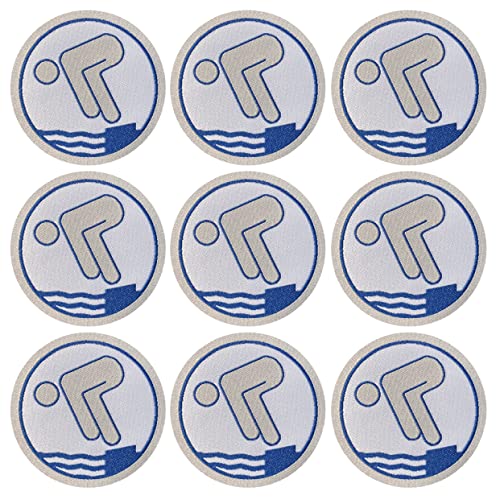 AXIONMARKT® [ NEU ] 9er Set Silber Abzeichen aufbügeln für Kinder Schwimmabzeichen Silber Schwimmerabzeichen zum aufbügeln für Handtuch Schwimmhose Badeanzug rund ca.6cm von AXIONMARKT