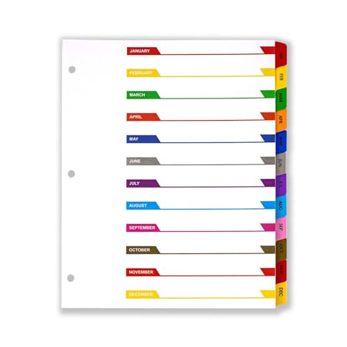 A4-Akten-Trennblätter, 12 Registerkarten, farbige Registerblätter mit Multi-Lochstanzer, perfekt für Aktenordner, Ringbücher und Büro- oder Schulorganisation A4-Akten-Trennblätter, 12 Registerkarten, farbige Registerblätter mit Multi-Lochstanzer, perfekt für Aktenordner, Ringbücher und Büro- oder Schulorganisation von AXOBOG