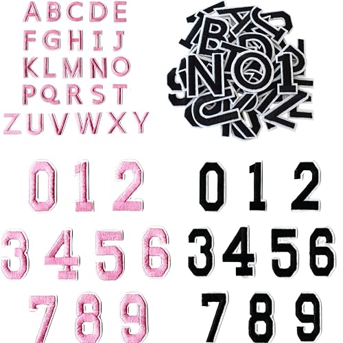 Aufnäher zum Aufbügeln mit Buchstaben und Zahlen, Schwarz und Rosa, bestickt, Alphabet A-Z und Zahlen 0–9, für Kleidung, Hüte, Jeans, Bastelarbeiten, keine Nähapplikation für Kinder und Erwachsene, 72 Aufnäher zum Aufbügeln mit Buchstaben und Zahlen, Schwarz und Rosa, bestickt, Alphabet A-Z und Zahlen 0–9, für Kleidung, Hüte, Jeans, Bastelarbeiten, keine Nähapplikation für Kinder und Erwachsene, 72 von AXOBOG