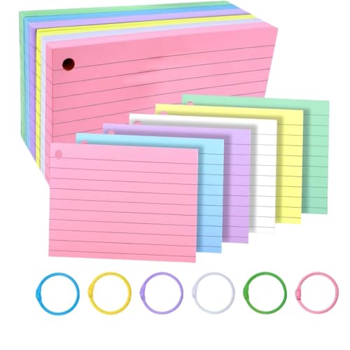 Karteikarten in leuchtenden Farben, 300 Stück mit 10 Ringen, doppelseitig, liniert, Lernkarten, 7,6 x 12,7 cm, bunte Notizkarten für Schule, Zuhause, Büro, perfekt zum Organisieren, Auswendiglernen Karteikarten in leuchtenden Farben, 300 Stück mit 10 Ringen, doppelseitig, liniert, Lernkarten, 7,6 x 12,7 cm, bunte Notizkarten für Schule, Zuhause, Büro, perfekt zum Organisieren, Auswendiglernen von AXOBOG
