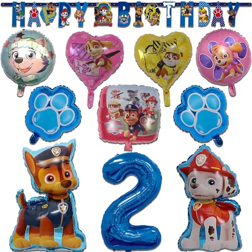 Cartoon Hund Geburtstag Party Deko 2 Jahre, Geburtstagsdeko für Jungen Mädchen 2 Jahre Flugzeug Folienballons Banner (#2) von AXOXA