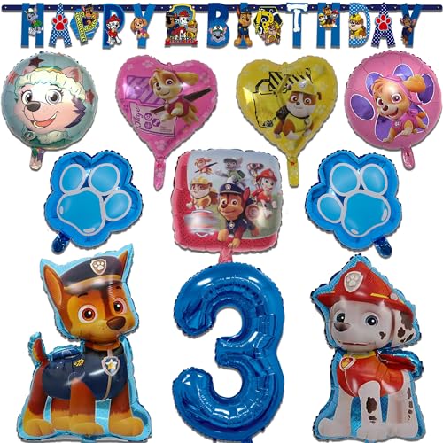 Cartoon Hund Geburtstag Party Deko 3 Jahre, Geburtstagsdeko für Jungen Mädchen 3 Jahre Flugzeug Folienballons Banner (#3) von AXOXA