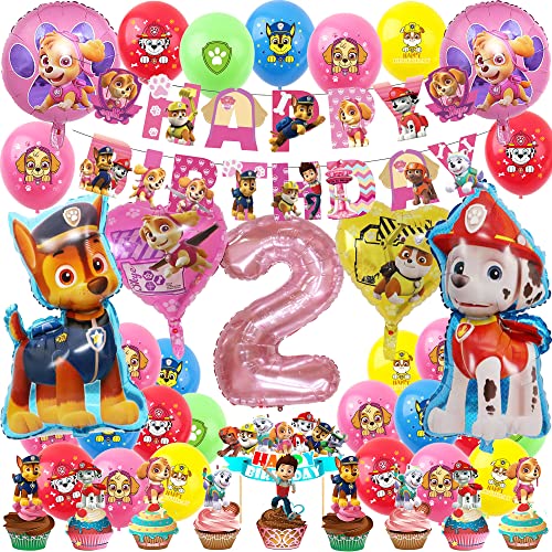 Patrol Geburtstagsdeko Mädchen Hund Geburtstag Party Rosa Ballon Deko Set für Mädchen 2 Jahre Helium Folienballon Banner Toppers Dekoration (Zahl 2) von JINLAIYUN