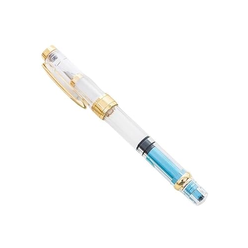 AXPTI Fashion Brief-Füllfederhalter, transparent, Gold- oder Silber-Clip, bunte Tinte, Studenten, Schulbedarf, Schreibwaren (goldfarbiges, klares Blau, EF-Feder 038 mm) von AXPTI