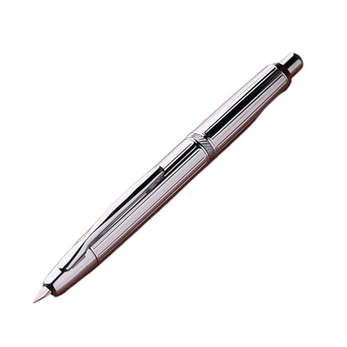 AXPTI Füllfederhalter, Metall, silberfarben, Druckstift, Streifenmuster, EF, 0,4 mm Spitze, Schreibstift für Studenten, Geschenk, Bürobedarf (Silberstreifen x Clip) von AXPTI