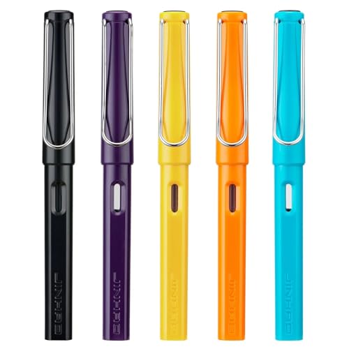 AXPTI Füllfederhalter aus Kunstharz, bunt, transparent, EF/F-Spitze, Büro, Studenten, Schule, Büro, Geschenk, Schreibwarenbedarf (bunt, EF 0,38 mm), 5 Stück von AXPTI