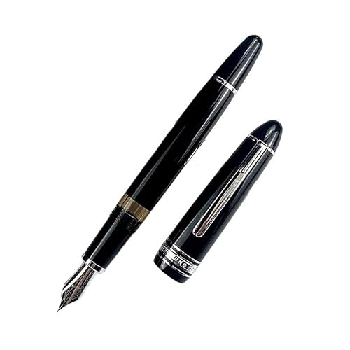 AXPTI Füllfederhalter mit Kolbenfüllung, Iridiumgold, EF F, Feder: Schwarz, Dunkelblau, Harz, Schreibtinte (Schwarz, flach, transparent, F 0,5 mm) von AXPTI