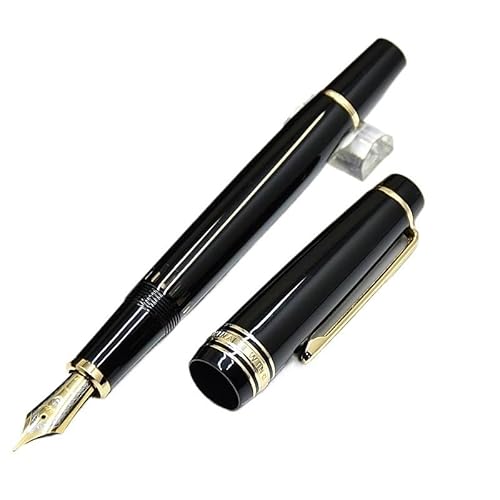 AXPTI Füllfederhalter mit Kolbenfüllung, Iridiumgold, EF-Feder F, Schwarz, Dunkelblau, Harz-Schreibtintenstifte (schwarz, flach hohl, F 0,5 mm) von AXPTI