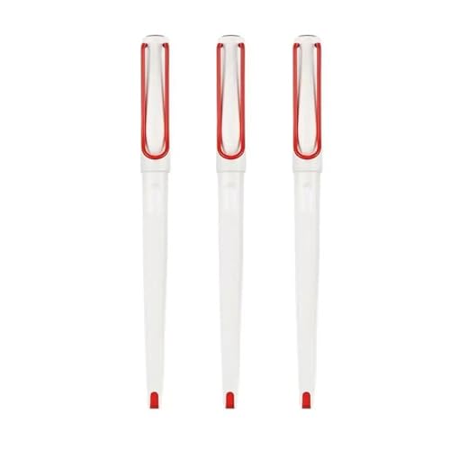 AXPTI Modische lange Füllfederhalter, 18 cm, mit rotem großem Clip, EF/F extra feine Spitze, Tintenstifte zum Schreiben, Schwarz/Silber/Weiß (3 Stück weiß, mit Kapuze), 3 Stück von AXPTI