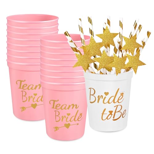 16 Stück JGA Becher, Braut und Team Braut Tassen mit 16 Strohhalme, JGA Tassen Junggesellenabschied, Team Bride Becher, Bride to be Deko für Bridal Shower, Verlobungsfeier von AXVRAV