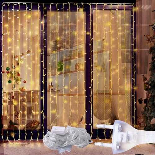 3x3M Lichtervorhang mit 300 LED, Wasserdichte Lichterkette für Innen & Außen, 8 Modi Warmweiß Diamant Lichterkette Eisregen Ideal für Weihnachten Hochzeit Party & Urlaub Deko, Stecker Enthalten von AXVRAV