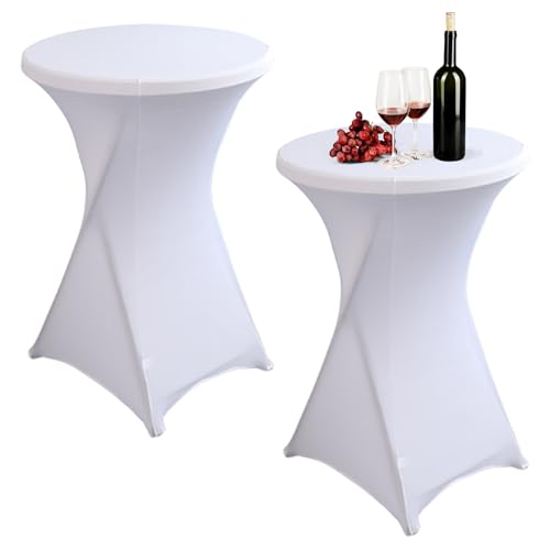 AXVRAV 2 Stück Stretch Stehtisch Hussen für Stehtische 80 x 110 cm, Stehtischhusse Elastisch mit Fußtaschen für Geburtstagsfeiern Bistrotische Hochzeitsbankette Heimdekoration Hochzeiten, Weiß von AXVRAV