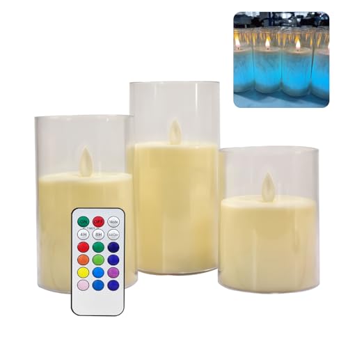 AXVRAV 3er LED Kerzen Set mit Fernbedienung Timerfunktion, LED Kerzen Flackernde Flamme im Glass, Flammenlose Kerzen für Deko Schlafzimmer Badezimmer Deko Tischdeko Wohnzimmer AXVRAV 3er LED Kerzen Set mit Fernbedienung Timerfunktion, LED Kerzen Flackernde Flamme im Glass, Flammenlose Kerzen für Deko Schlafzimmer Badezimmer Deko Tischdeko Wohnzimmer von AXVRAV