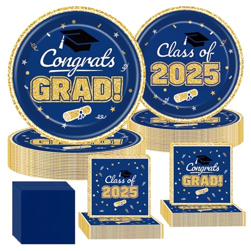 AXWATDEI 200 Stück Blau und Gold Graduation Class of 2025 Partyzubehör-Set, Congrats Grade Graduation Speiseteller 22,9 cm Dessertteller 17,8 cm und Servietten 16,5 cm und 12,4 cm Geschirr für 50 AXWATDEI 200 Stück Blau und Gold Graduation Class of 2025 Partyzubehör-Set, Congrats Grade Graduation Speiseteller 22,9 cm Dessertteller 17,8 cm und Servietten 16,5 cm und 12,4 cm Geschirr für 50 von AXWATDEI