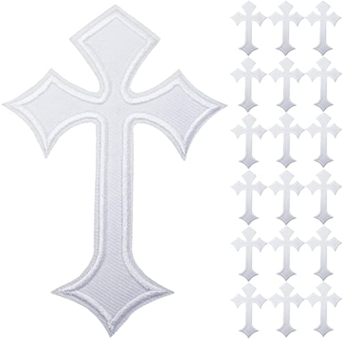 20 Stück Kreuz-Aufnäher zum Aufbügeln, bestickt, Vintage-Kreuz-Applikation, dekorativ, personalisierbar, für Kleidung, DIY, Jacken, Hemden, Hüte, Rucksäcke, Jeans (weiß) von AXZTYYLA