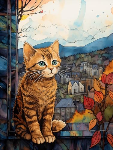 AYAOYANGGO 11CT Cross Stitch Kit Katzentier Und Stadtlandschaft Vorgedruckte Kreuzstich-Sets Für Erwachsene，Diy-Wandkunst-Dekor Für Anfänger 30x40cm von AYAOYANGGO