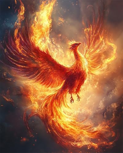 AYAOYANGGO 11CT Stickerei Set Fantasy Tiere Flamme Phönix Diy-Kreuzstichset Mit Vorgedrucktem Stickstoff，Schere Und Besticktem Faden 30x40cm von AYAOYANGGO