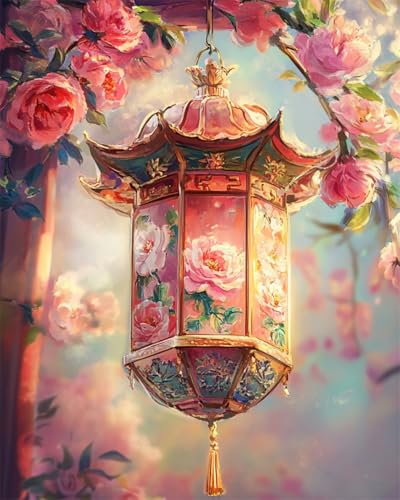 AYAOYANGGO 9CT Diy Bead Embroidery Kit Fantasie-Straßenlaternen Und Blumen Nadelspitze-Bastelset,Diy-Perlenmalerei,3D-Wandteppich,Perlen-Kreuzstich-Set 40x50cm von AYAOYANGGO