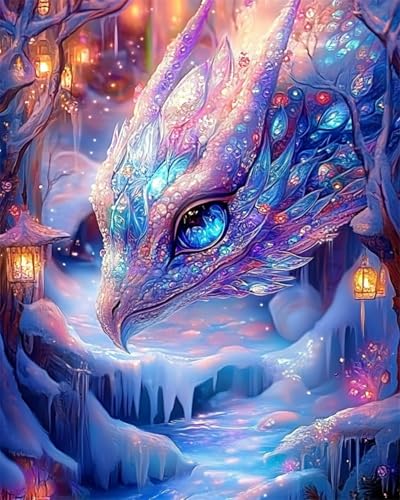AYAOYANGGO 9CT Diy Bead Embroidery Kit Fantasie Wald Drachen Tier Bead Embroidery Kit Kreuzstich,Nadelspitze,Handarbeit,Wandteppich-Set,Perlenstickerei-Muster,3D-Stickset 50x60cm von AYAOYANGGO
